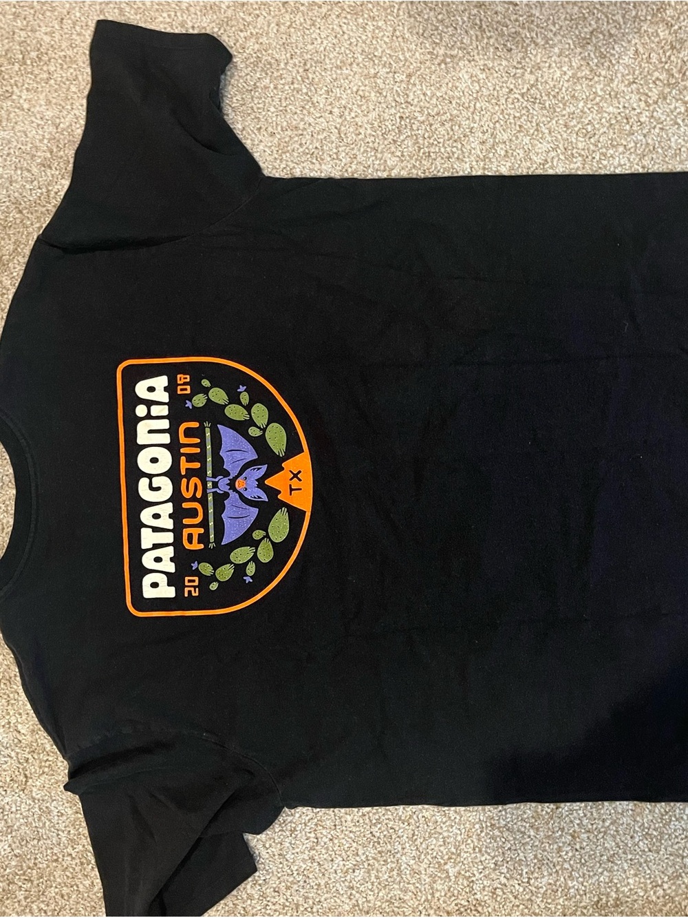 Patagonia Black Crewneck Tee with Interior Logo Print